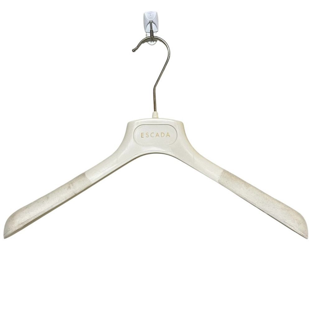 Escada Ivory Plastic Garment Coat Hanger Velvet-Like Non-Slip Fabric Gold Logo